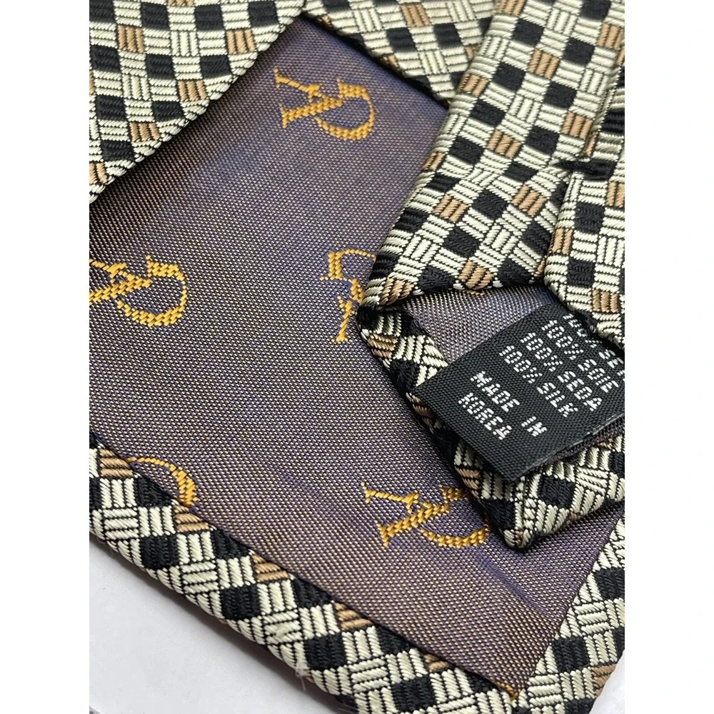 Valerio Garati Necktie Black & Tan Plaid  Silk Men's Tie 4